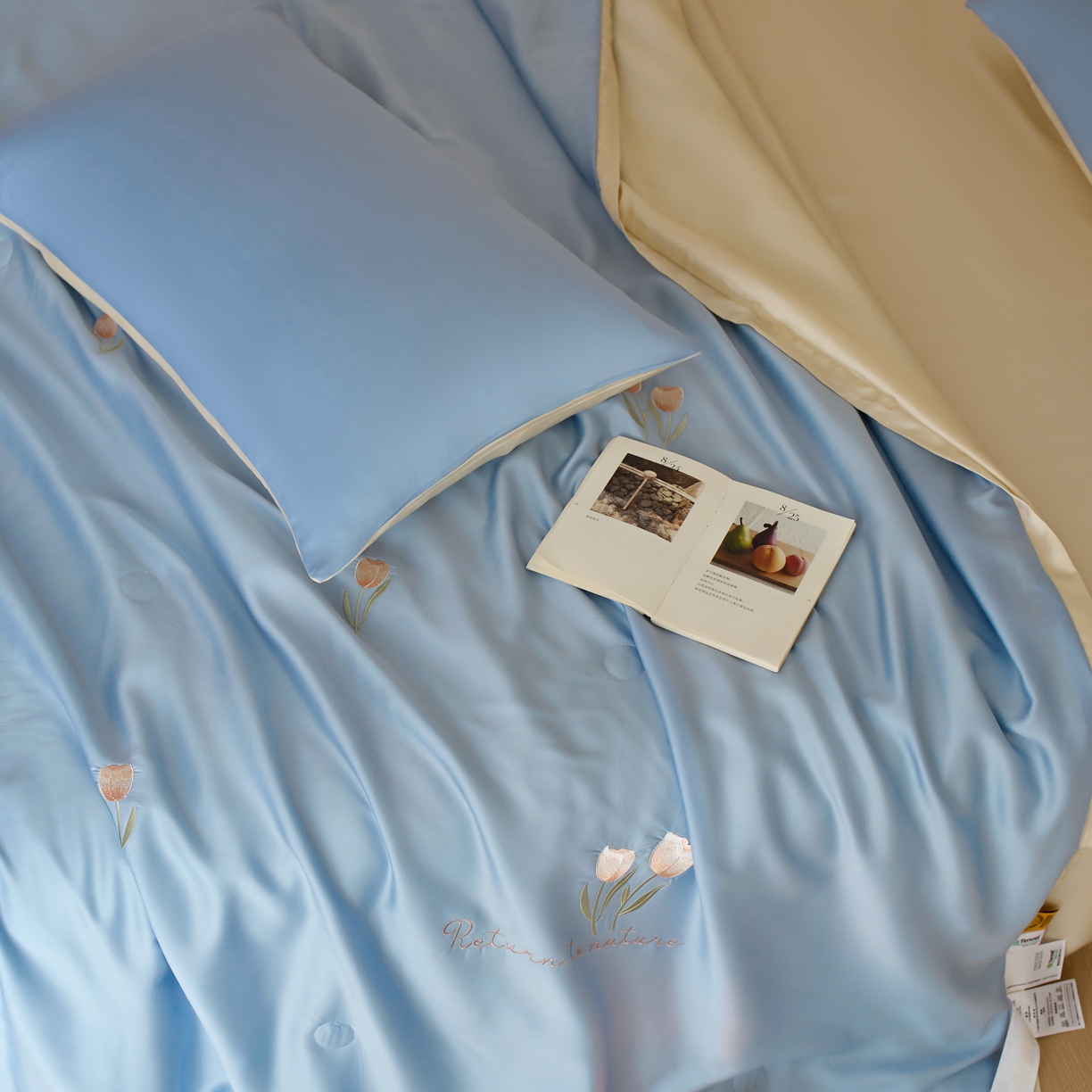 91家纺网 家纺一手货源 找家纺 A+爱家（纪梵茜） 2026新款迷迭香李官奇大豆被兰精天丝夏被四件套莱赛尔绣花夏凉被凉感空调被 迷迭香-蔚蓝