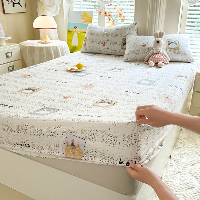 91家纺网 家纺一手货源 找家纺 （总）九诺家纺 2026春夏新款丝柔棉小清新单床笠床罩保护套床笠单件床笠三件套