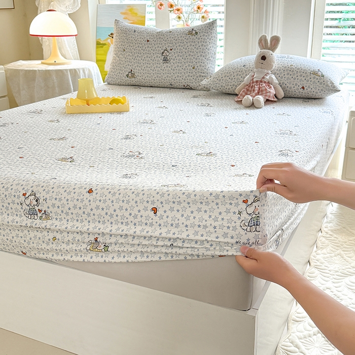 91家纺网 家纺一手货源 找家纺 （总）九诺家纺 2026春夏新款丝柔棉小清新单床笠床罩保护套床笠单件床笠三件套