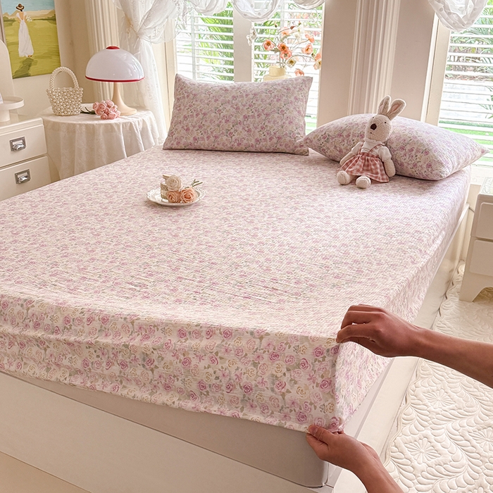 91家纺网 家纺一手货源 找家纺 （总）九诺家纺 2026春夏新款丝柔棉小清新单床笠床罩保护套床笠单件床笠三件套