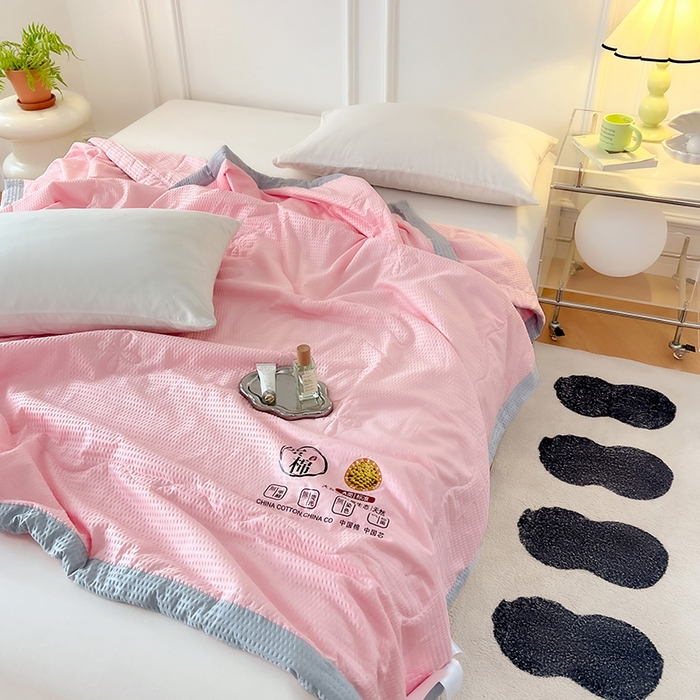 91家纺网 家纺一手货源 找家纺 VIP被业 2026新款原棉水洗大豆夏被空调被夏凉被 粉色