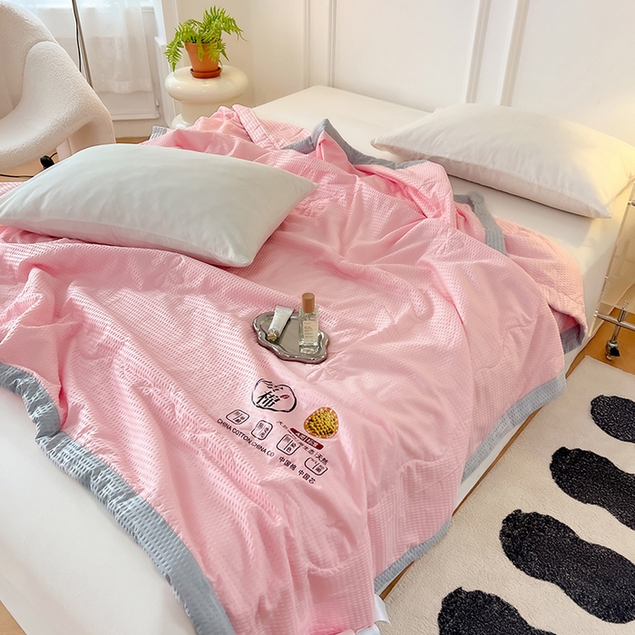 91家纺网 家纺一手货源 找家纺 VIP被业 2026新款原棉水洗大豆夏被空调被夏凉被 粉色