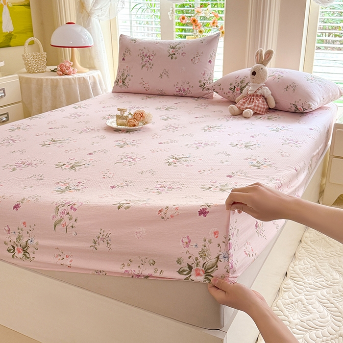 91家纺网 家纺一手货源 找家纺 （总）九诺家纺 2026春夏新款丝柔棉小清新单床笠床罩保护套床笠单件床笠三件套