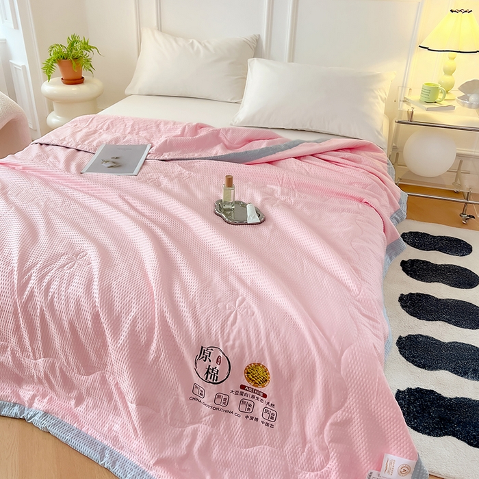 91家纺网 家纺一手货源 找家纺 VIP被业 2026新款原棉水洗大豆夏被空调被夏凉被 粉色