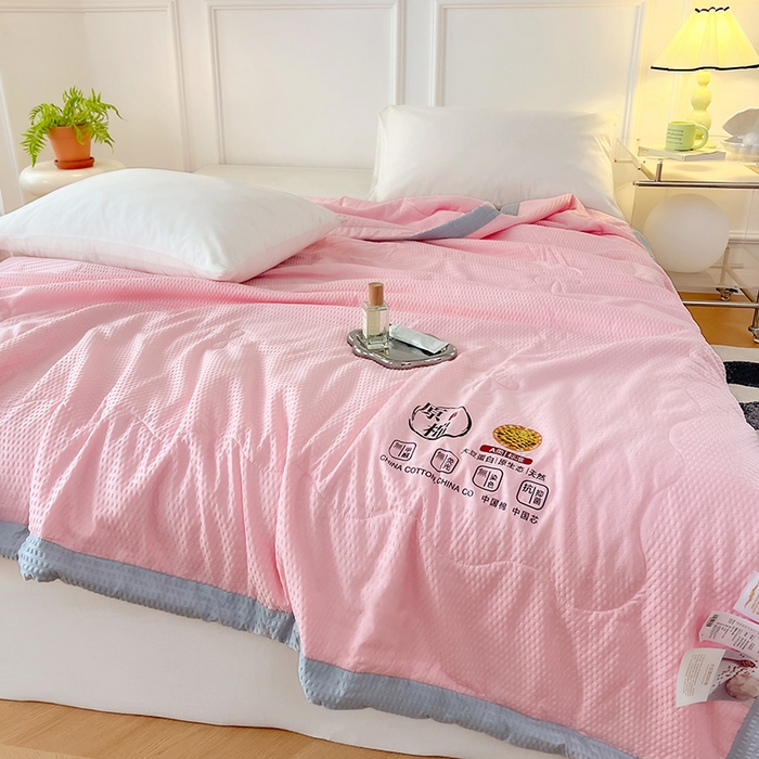 91家纺网 家纺一手货源 找家纺 VIP被业 2026新款原棉水洗大豆夏被空调被夏凉被 粉色