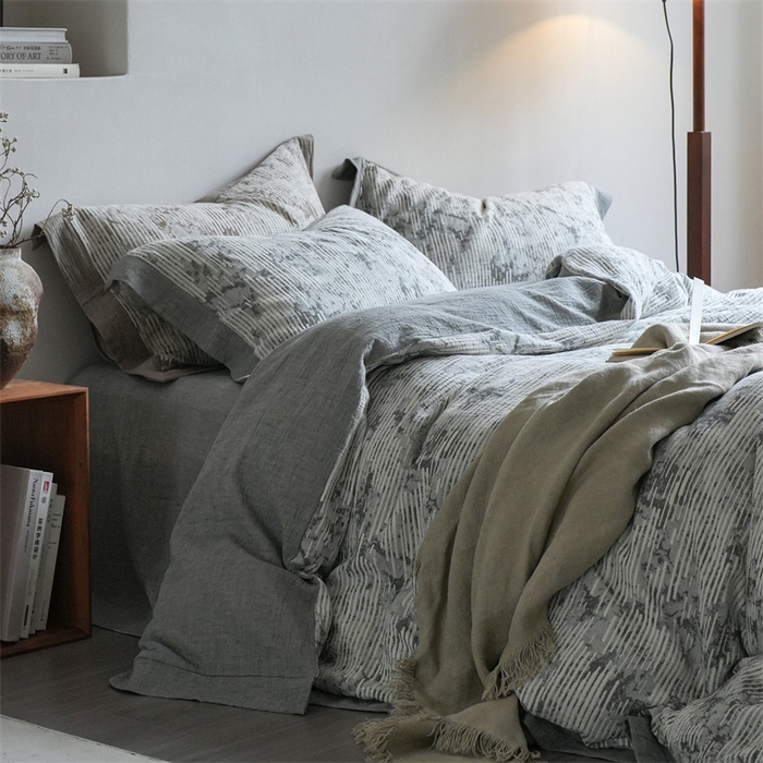 91家纺网 家纺一手货源 找家纺 （总）璞素2026新款全棉色织三层纱四件套-松隐