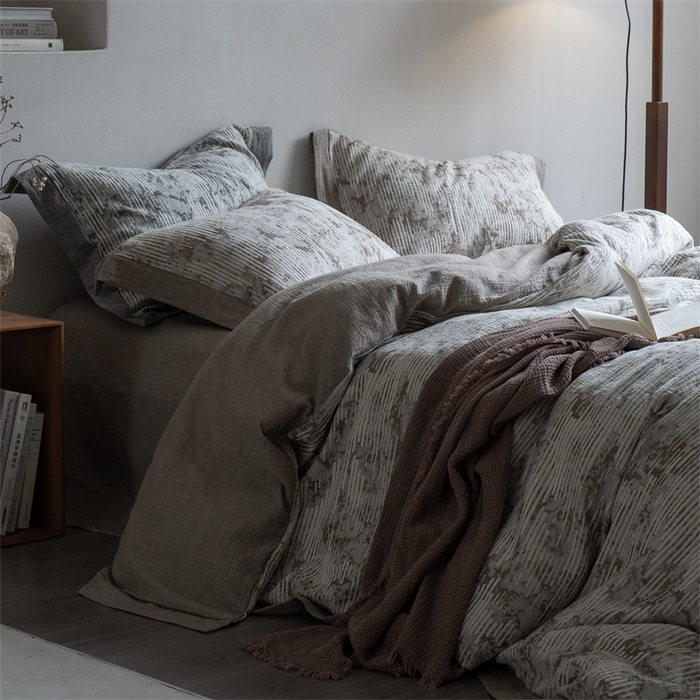 91家纺网 家纺一手货源 找家纺 （总）璞素2026新款全棉色织三层纱四件套-松隐