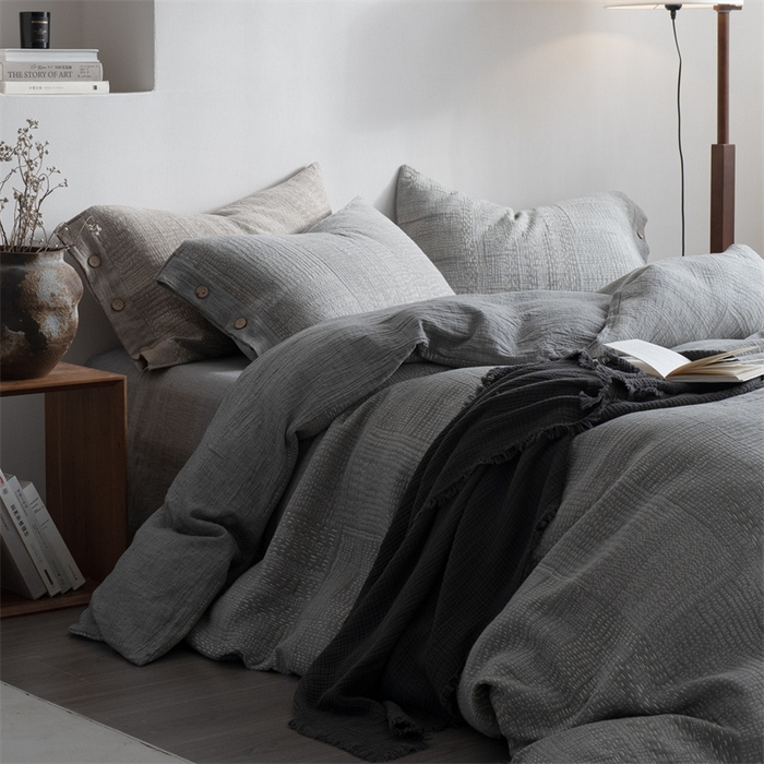 91家纺网 家纺一手货源 找家纺 （总）璞素2026新款全棉色织三层纱四件套-银河