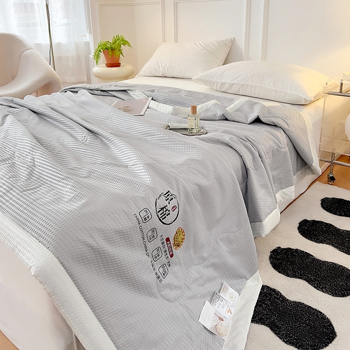 91家纺网 家纺一手货源 找家纺 VIP被业 2026新款原棉水洗大豆夏被空调被夏凉被 灰色