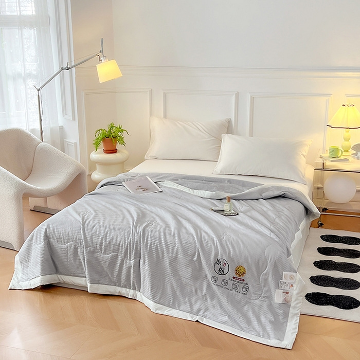 91家纺网 家纺一手货源 找家纺 VIP被业 2026新款原棉水洗大豆夏被空调被夏凉被 灰色