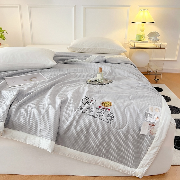 91家纺网 家纺一手货源 找家纺 VIP被业 2026新款原棉水洗大豆夏被空调被夏凉被 灰色