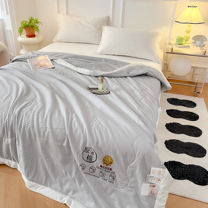 91家纺网 家纺一手货源 找家纺 VIP被业 2026新款原棉水洗大豆夏被空调被夏凉被 灰色