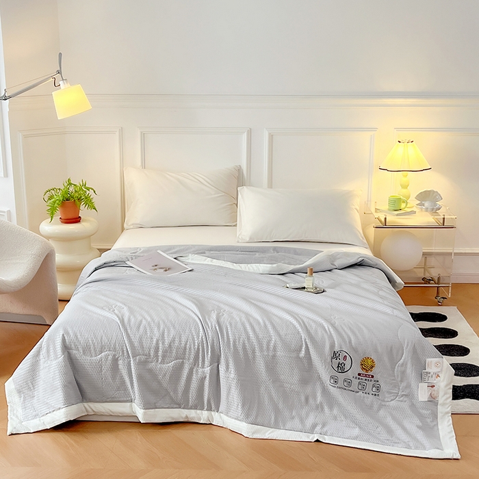 91家纺网 家纺一手货源 找家纺 VIP被业 2026新款原棉水洗大豆夏被空调被夏凉被 灰色