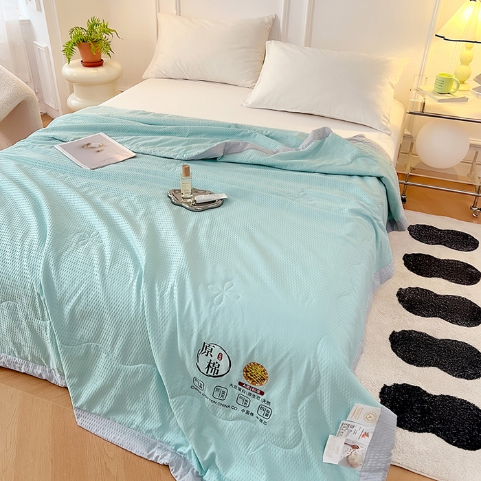 91家纺网 家纺一手货源 找家纺 VIP被业 2026新款原棉水洗大豆夏被空调被夏凉被 蓝色