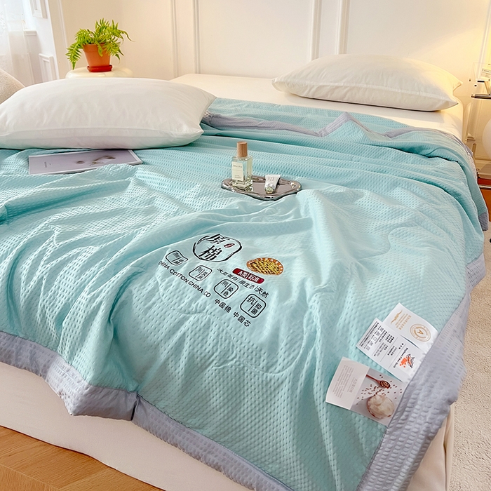 91家纺网 家纺一手货源 找家纺 VIP被业 2026新款原棉水洗大豆夏被空调被夏凉被 蓝色