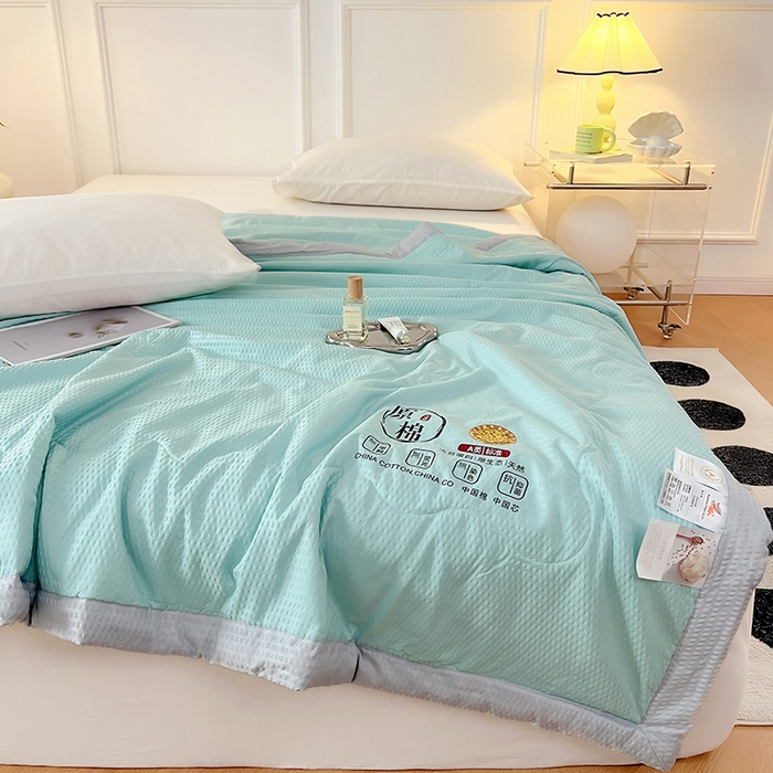 91家纺网 家纺一手货源 找家纺 VIP被业 2026新款原棉水洗大豆夏被空调被夏凉被 蓝色