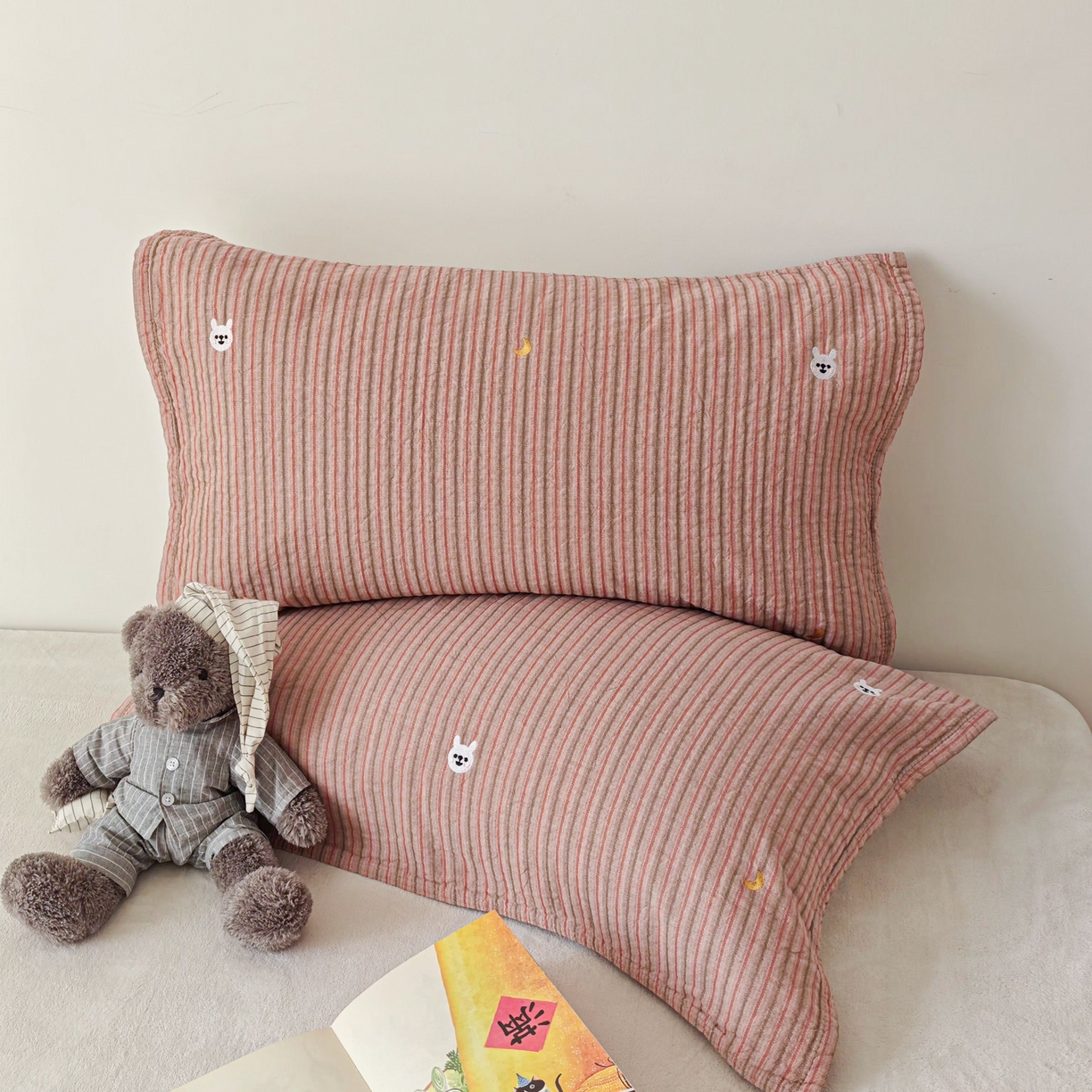 沐瑟家纺 2026新款麦兜纯棉纱布枕巾-麦兜系列 麦兜-粉色 55*80cm枕巾一对