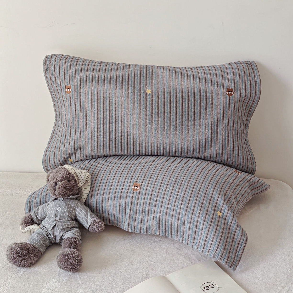 沐瑟家纺 2026新款麦兜纯棉纱布枕巾-麦兜系列 麦兜-蓝色 55*80cm枕巾一对