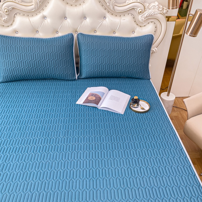 91家纺网 家纺一手货源 找家纺 优雅星家纺 2026新款凉感丝乳胶凉席纯色系列 宝石蓝