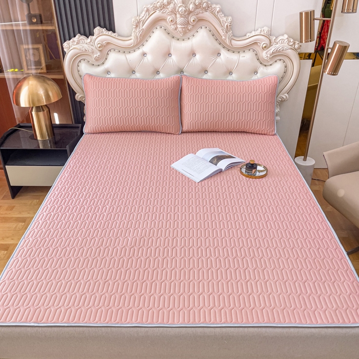 91家纺网 家纺一手货源 找家纺 优雅星家纺 2026新款凉感丝乳胶凉席纯色系列 藕粉