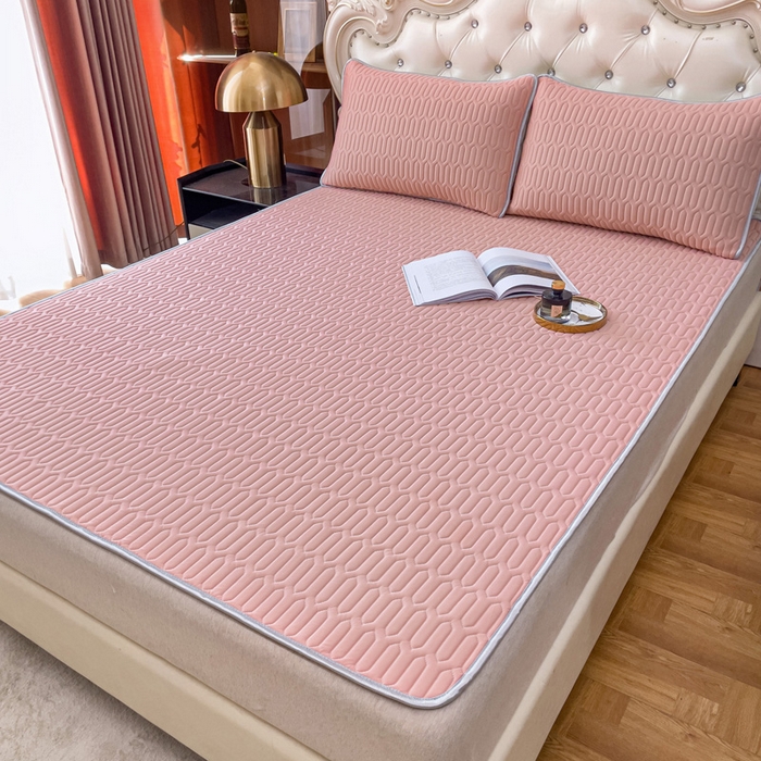 91家纺网 家纺一手货源 找家纺 优雅星家纺 2026新款凉感丝乳胶凉席纯色系列 藕粉