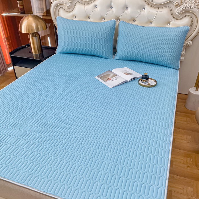 91家纺网 家纺一手货源 找家纺 优雅星家纺 2026新款凉感丝乳胶凉席纯色系列 天空蓝