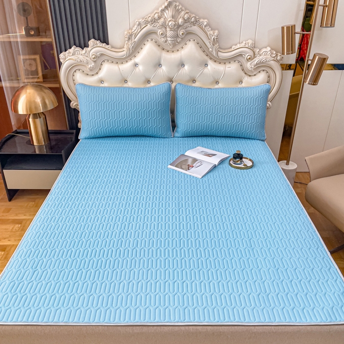 91家纺网 家纺一手货源 找家纺 优雅星家纺 2026新款凉感丝乳胶凉席纯色系列 天空蓝