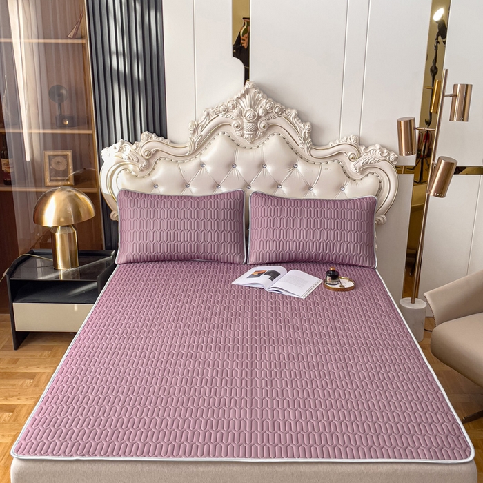 91家纺网 家纺一手货源 找家纺 优雅星家纺 2026新款凉感丝乳胶凉席纯色系列 轻奢紫