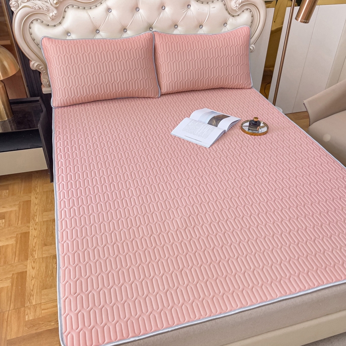 91家纺网 家纺一手货源 找家纺 优雅星家纺 2026新款凉感丝乳胶凉席纯色系列 藕粉