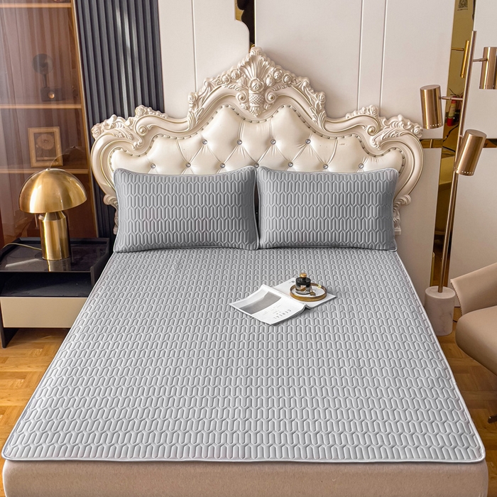 91家纺网 家纺一手货源 找家纺 优雅星家纺 2026新款凉感丝乳胶凉席纯色系列 高级灰