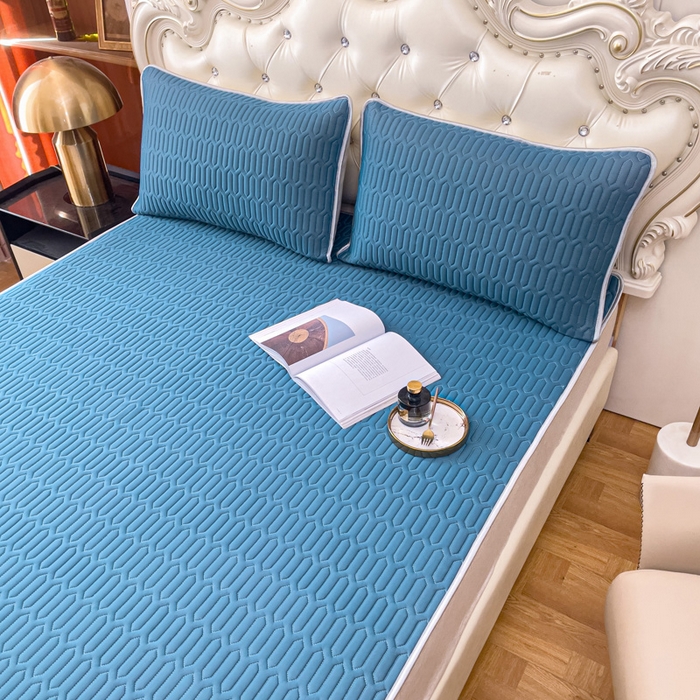 91家纺网 家纺一手货源 找家纺 优雅星家纺 2026新款凉感丝乳胶凉席纯色系列 宝石蓝