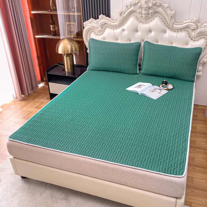 优雅星家纺 2026新款凉感丝乳胶凉席纯色系列 墨绿