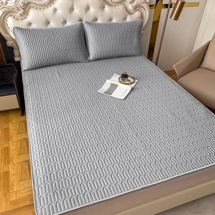 91家纺网 家纺一手货源 找家纺 优雅星家纺 2026新款凉感丝乳胶凉席纯色系列 高级灰