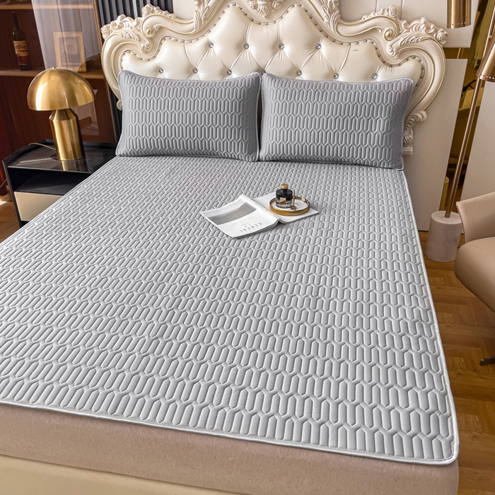 91家纺网 家纺一手货源 找家纺 优雅星家纺 2026新款凉感丝乳胶凉席纯色系列 高级灰