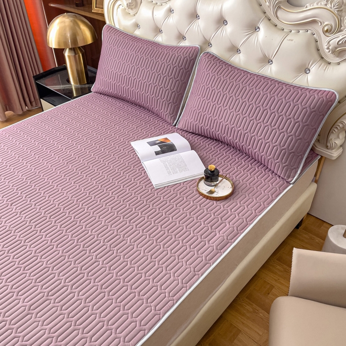 91家纺网 家纺一手货源 找家纺 优雅星家纺 2026新款凉感丝乳胶凉席纯色系列 轻奢紫