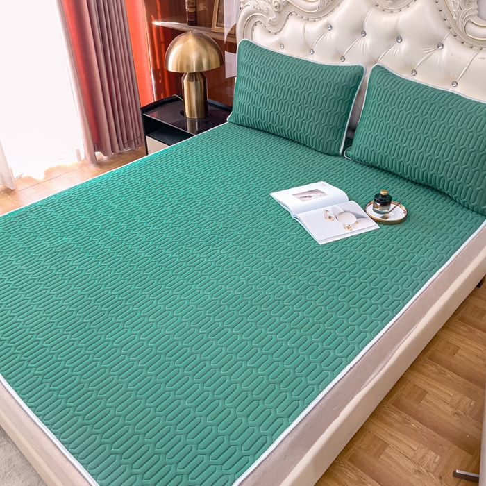 91家纺网 家纺一手货源 找家纺 优雅星家纺 2026新款凉感丝乳胶凉席纯色系列 墨绿