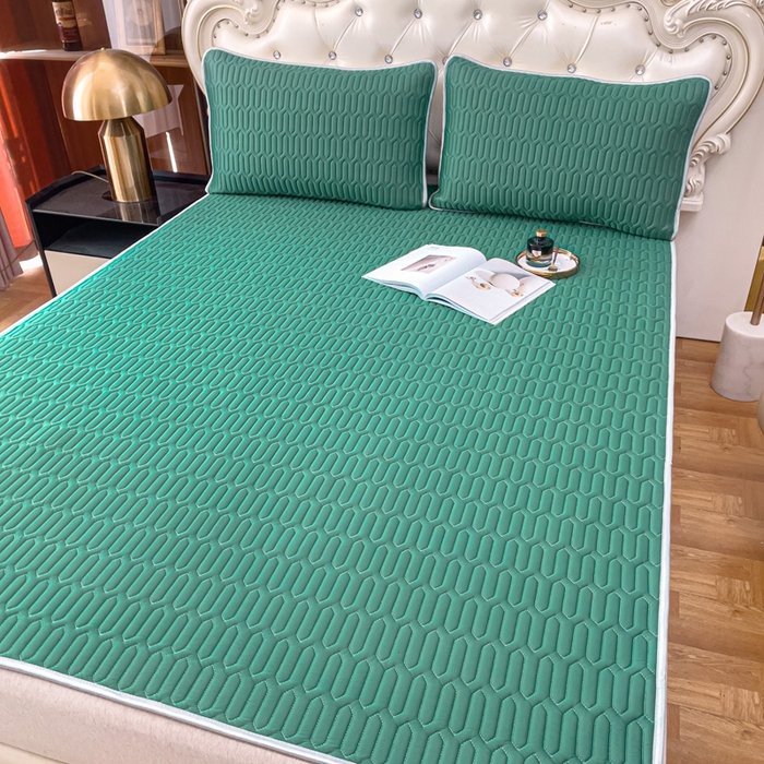 91家纺网 家纺一手货源 找家纺 优雅星家纺 2026新款凉感丝乳胶凉席纯色系列 墨绿