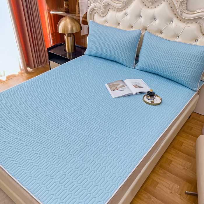 91家纺网 家纺一手货源 找家纺 优雅星家纺 2026新款凉感丝乳胶凉席纯色系列 天空蓝