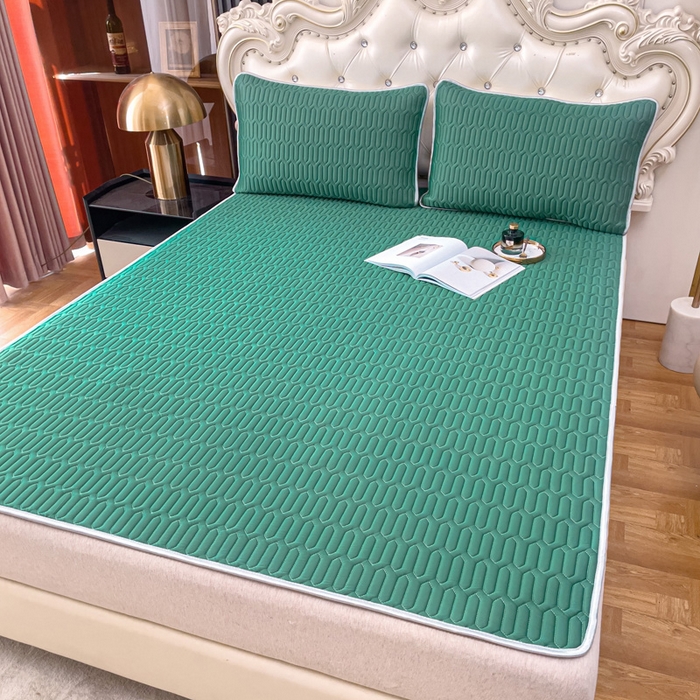 91家纺网 家纺一手货源 找家纺 优雅星家纺 2026新款凉感丝乳胶凉席纯色系列 墨绿