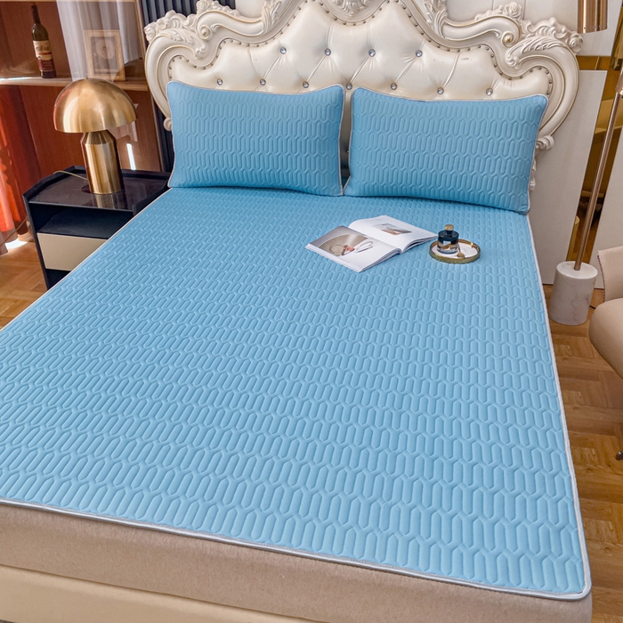 91家纺网 家纺一手货源 找家纺 优雅星家纺 2026新款凉感丝乳胶凉席纯色系列 天空蓝