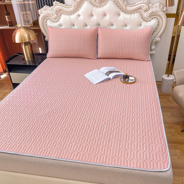 91家纺网 家纺一手货源 找家纺 优雅星家纺 2026新款凉感丝乳胶凉席纯色系列 藕粉