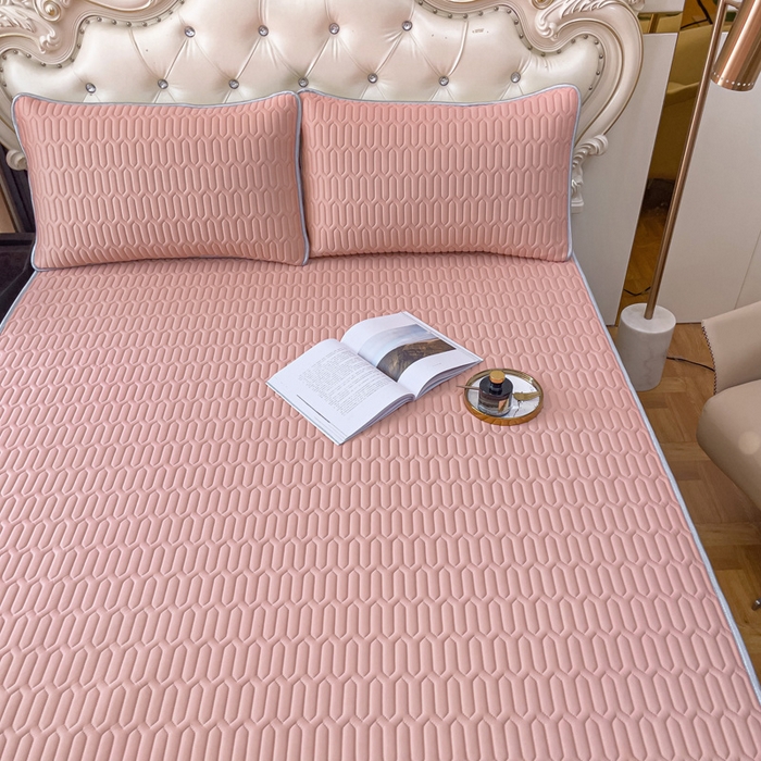 91家纺网 家纺一手货源 找家纺 优雅星家纺 2026新款凉感丝乳胶凉席纯色系列 藕粉