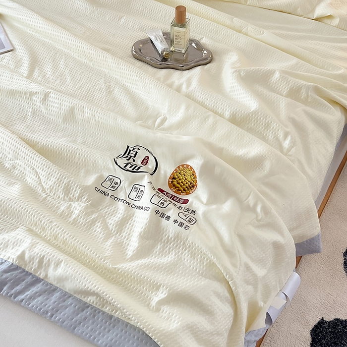 91家纺网 家纺一手货源 找家纺 VIP被业 2026新款原棉水洗大豆夏被空调被夏凉被 米色