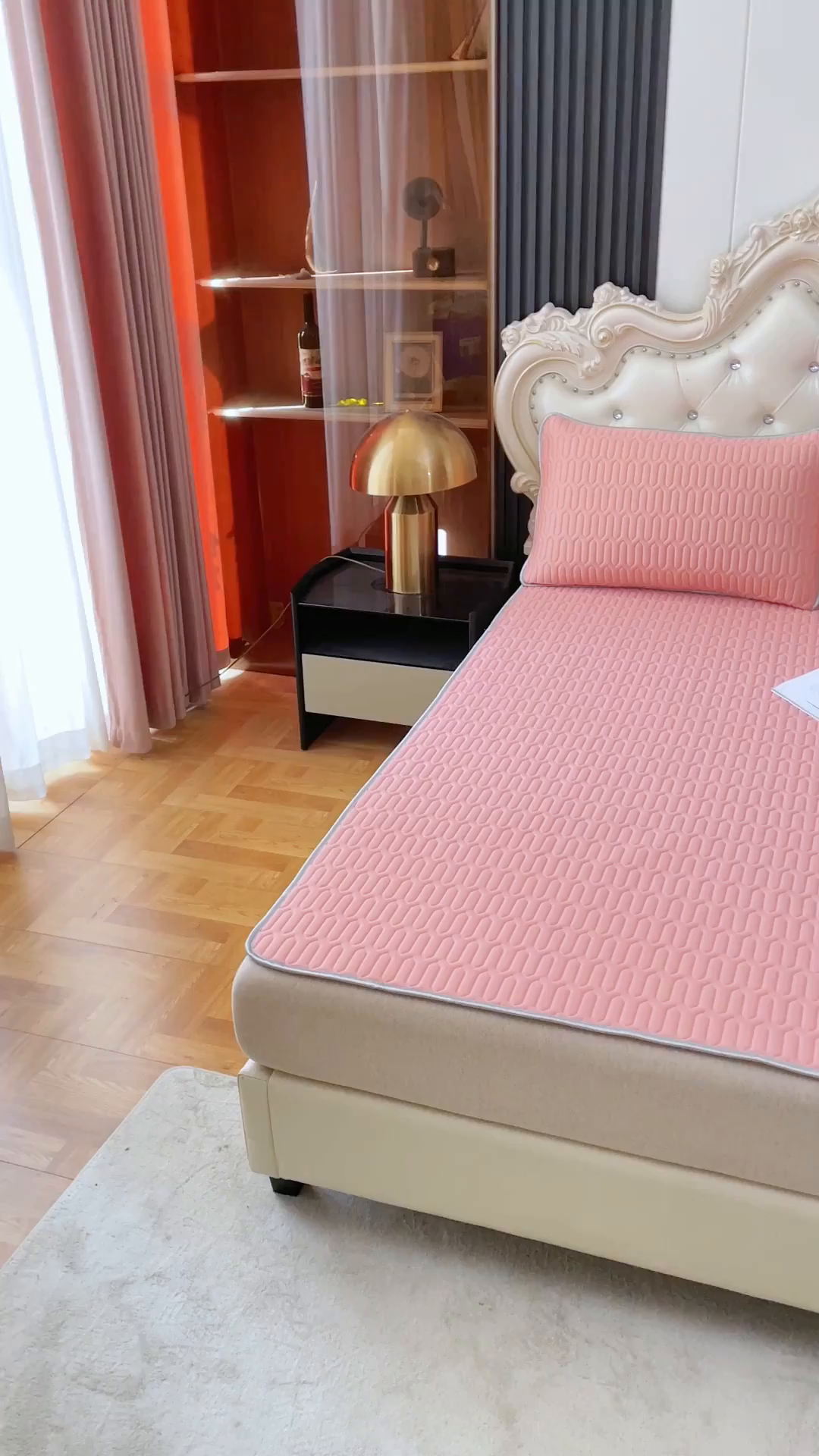 91家纺网 家纺一手货源 找家纺 优雅星家纺 2026新款凉感丝乳胶凉席纯色系列 藕粉