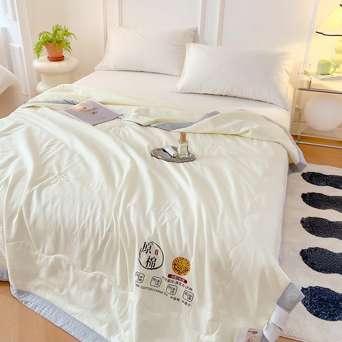 91家纺网 家纺一手货源 找家纺 VIP被业 2026新款原棉水洗大豆夏被空调被夏凉被 米色