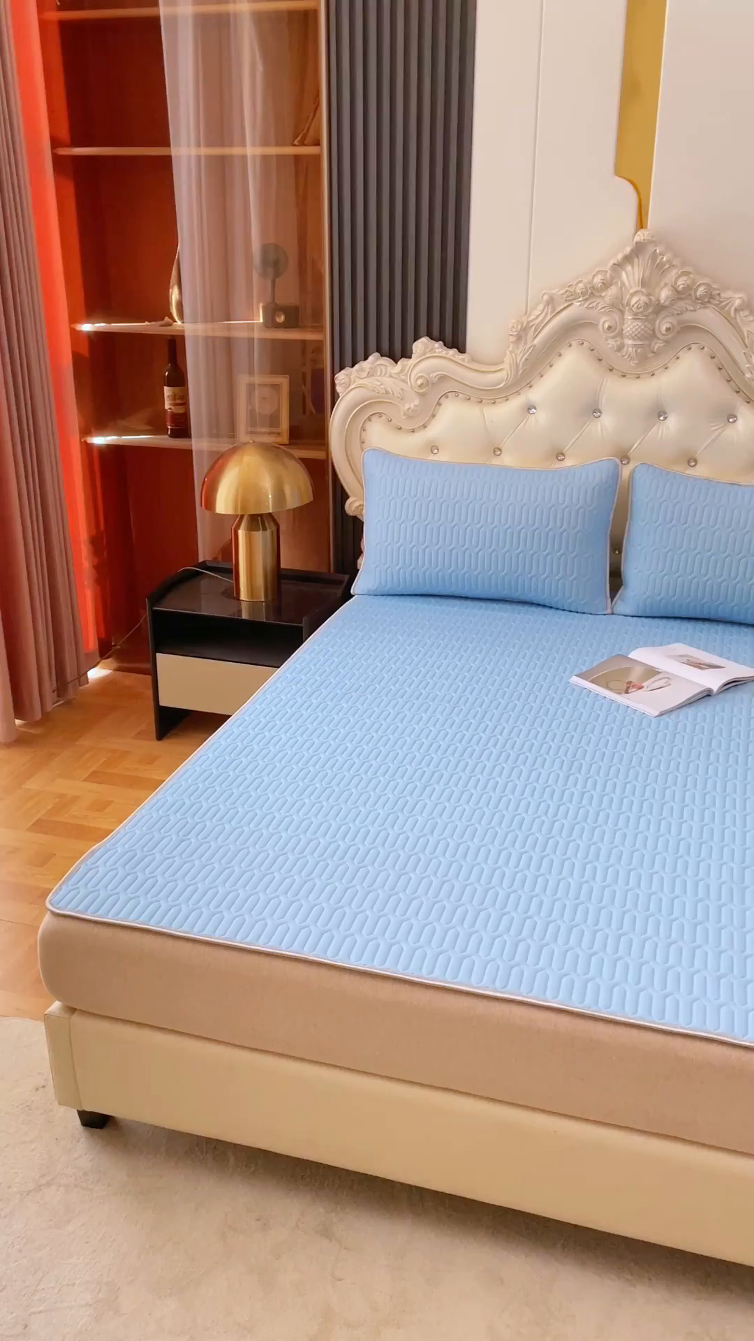 91家纺网 家纺一手货源 找家纺 优雅星家纺 2026新款凉感丝乳胶凉席纯色系列 天空蓝