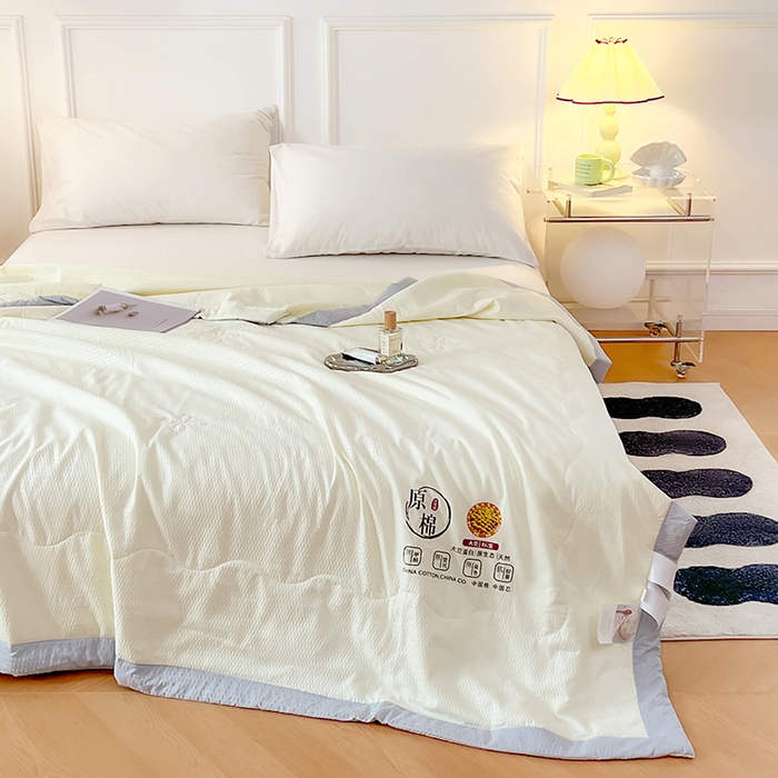 91家纺网 家纺一手货源 找家纺 VIP被业 2026新款原棉水洗大豆夏被空调被夏凉被 米色