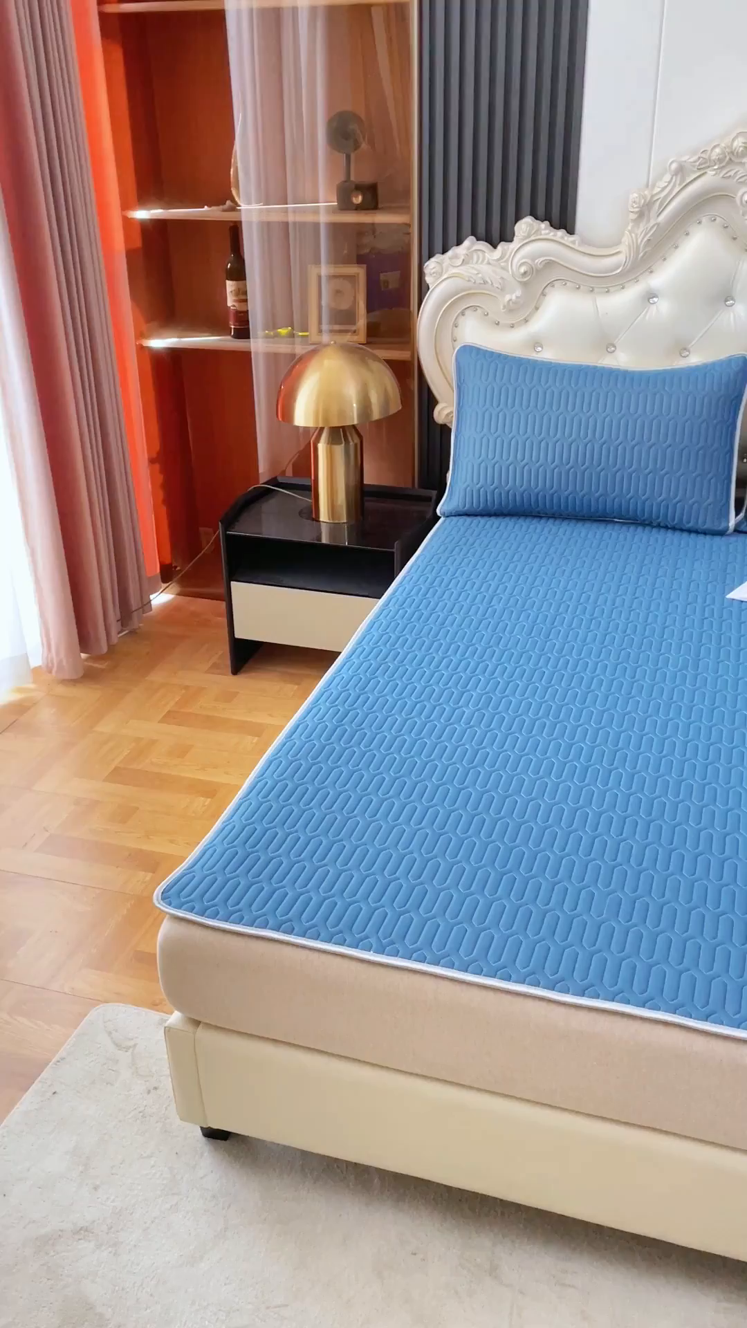 91家纺网 家纺一手货源 找家纺 优雅星家纺 2026新款凉感丝乳胶凉席纯色系列 宝石蓝