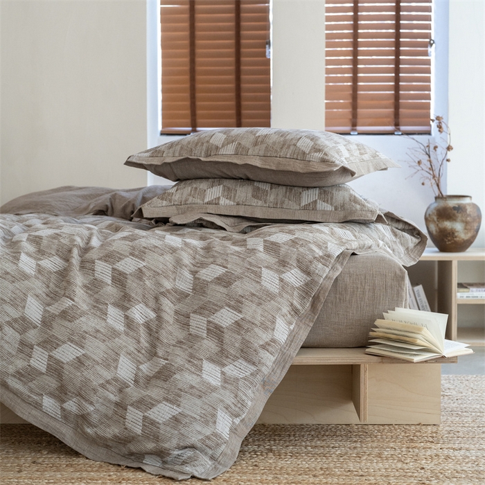 91家纺网 家纺一手货源 找家纺 （总）璞素2026新款全棉色织三层纱四件套-艾伦