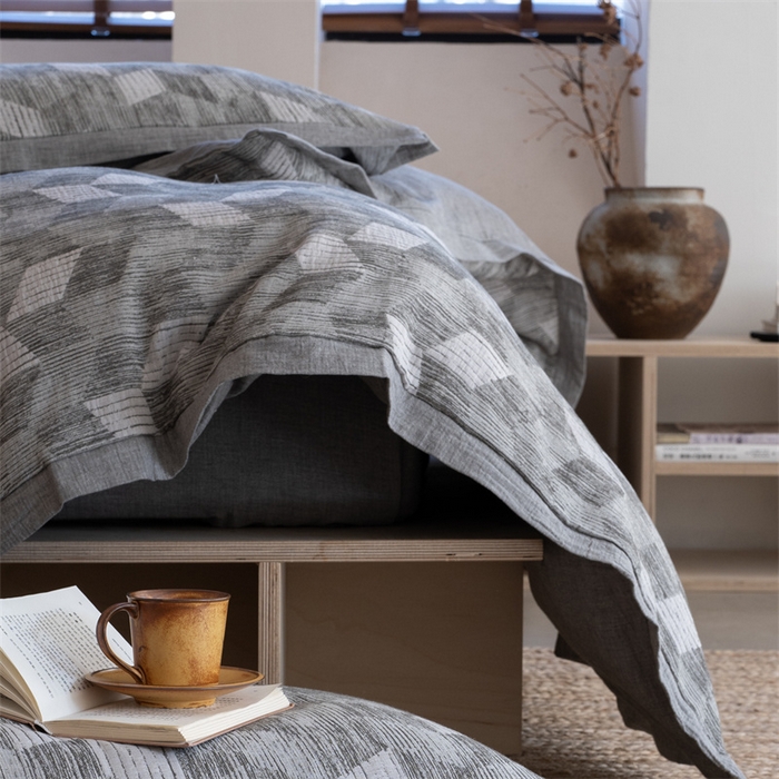 璞素2026新款全棉色织三层纱四件套 艾伦-灰色